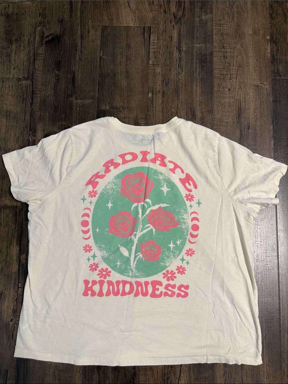 Rebellious One Cream Short Sleeve Tee with Pink Rose Graphic